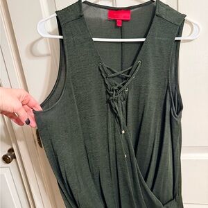 Jennifer Lopez Dark Green Lace-Up Blouse